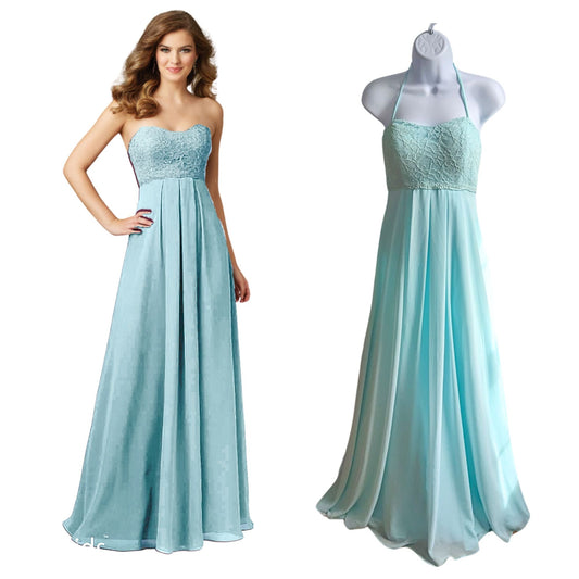 MORI LEE #107 Mint Blue Halter Convertible Strapless Prom Bridesmaid Dress Sz 4