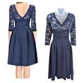 MIUSOL Navy Blue Lace Illusion Sweetheart Bodice Midi Fit & Flare Dress Size M