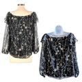 NICOLE MILLER ATELIER Black Lurex Twinkling Summer Nights Peasant Blouse Sz S