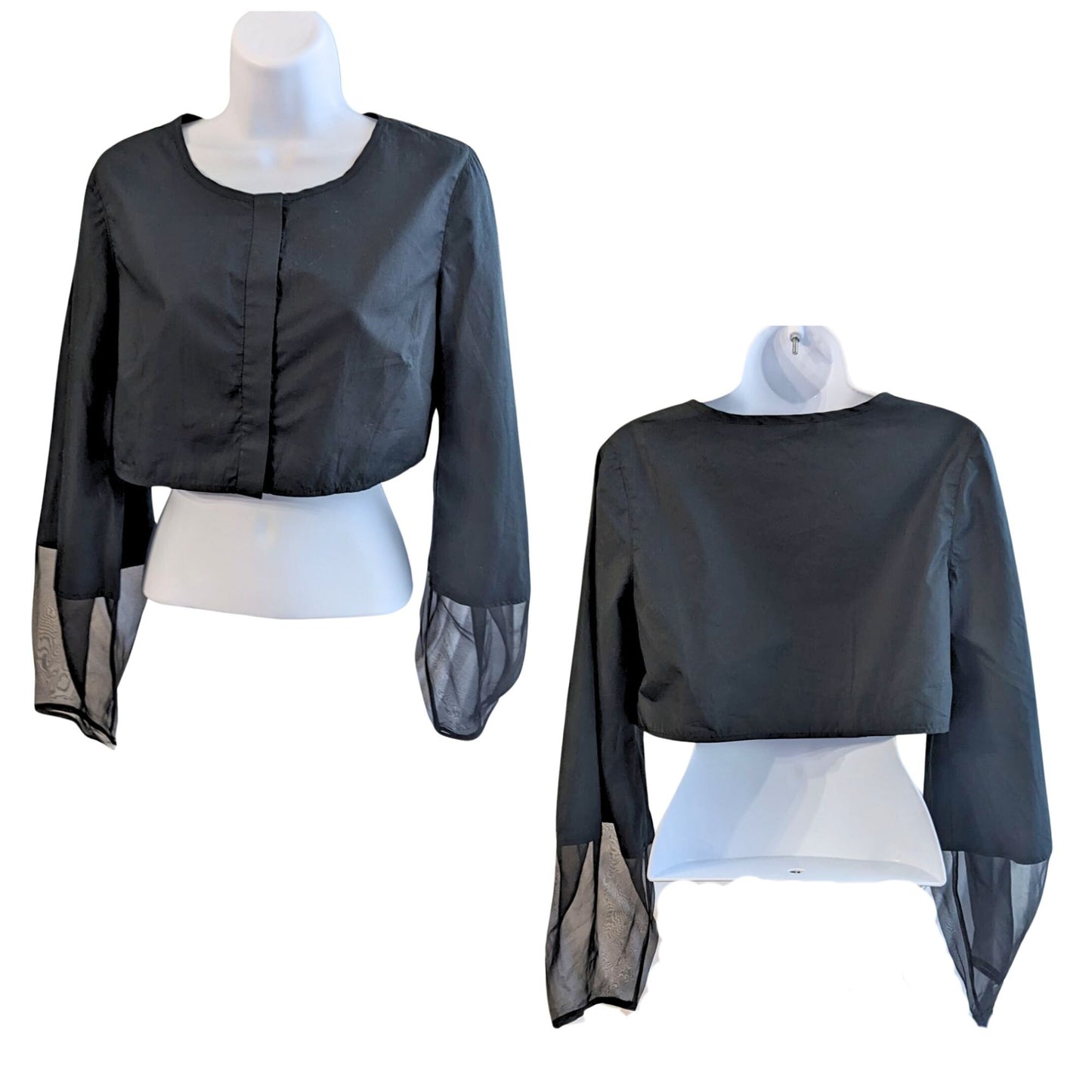 MILLY Black Button Up Cropped Bolero Jacket w/ Unique Sheer Arm Panel Size 8