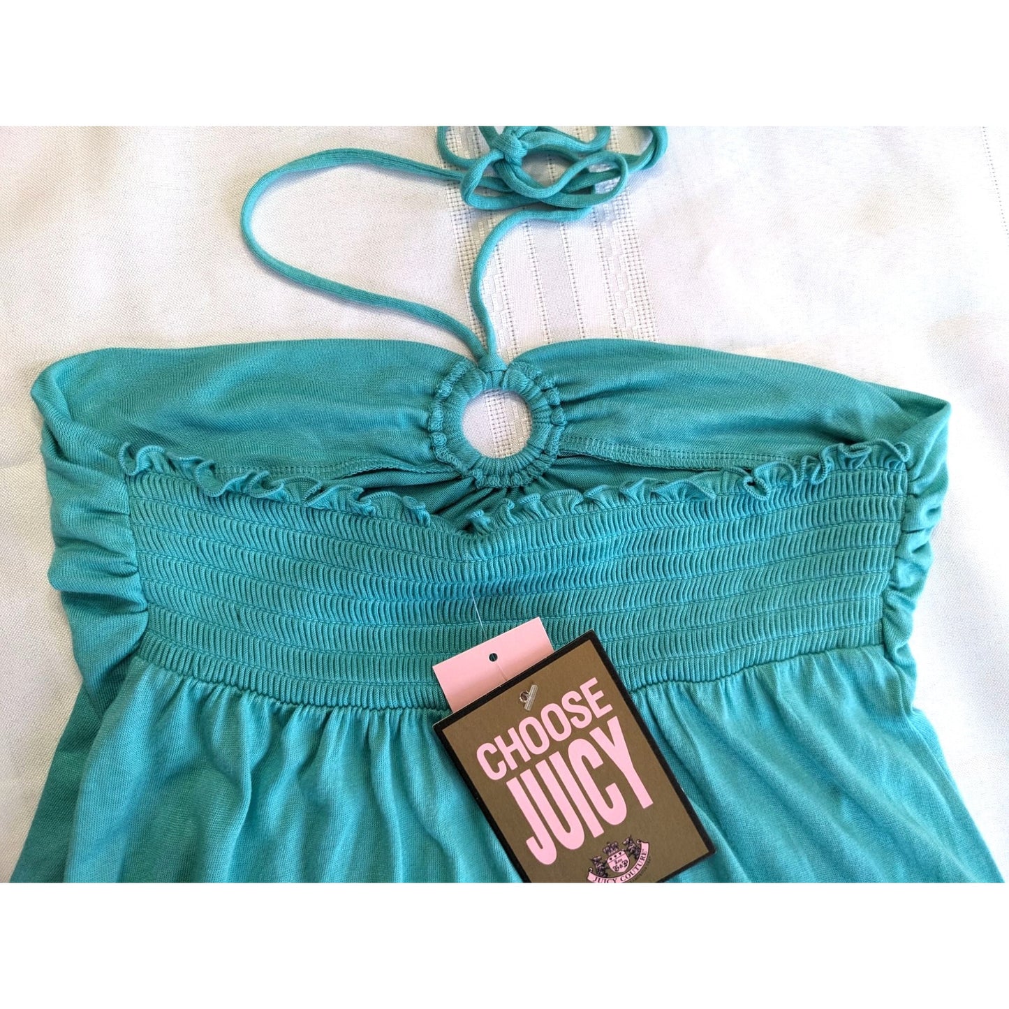 NWT Vintage Y2K JUICY COUTURE Turquoise Blue Grotto Modal Pom Pom Halter Size SP