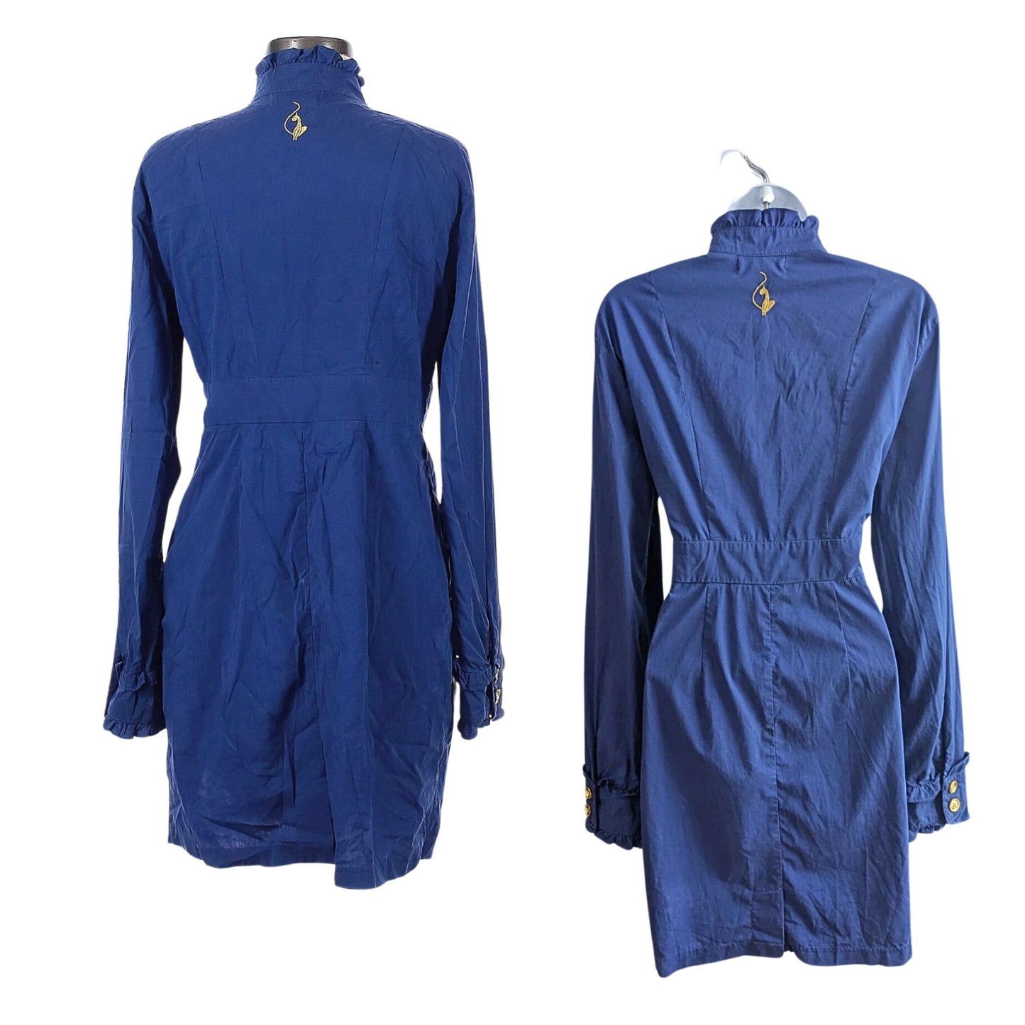 Vintage Y2K BABY PHAT Cobalt Blue Long Sleeve Midi Dress Deep V Ruffle Size 9