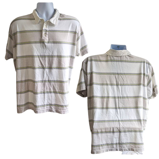 Vintage Y2K OLD NAVY 100% Egyptian Cotton White Yellow Striped Polo Mens Size XL