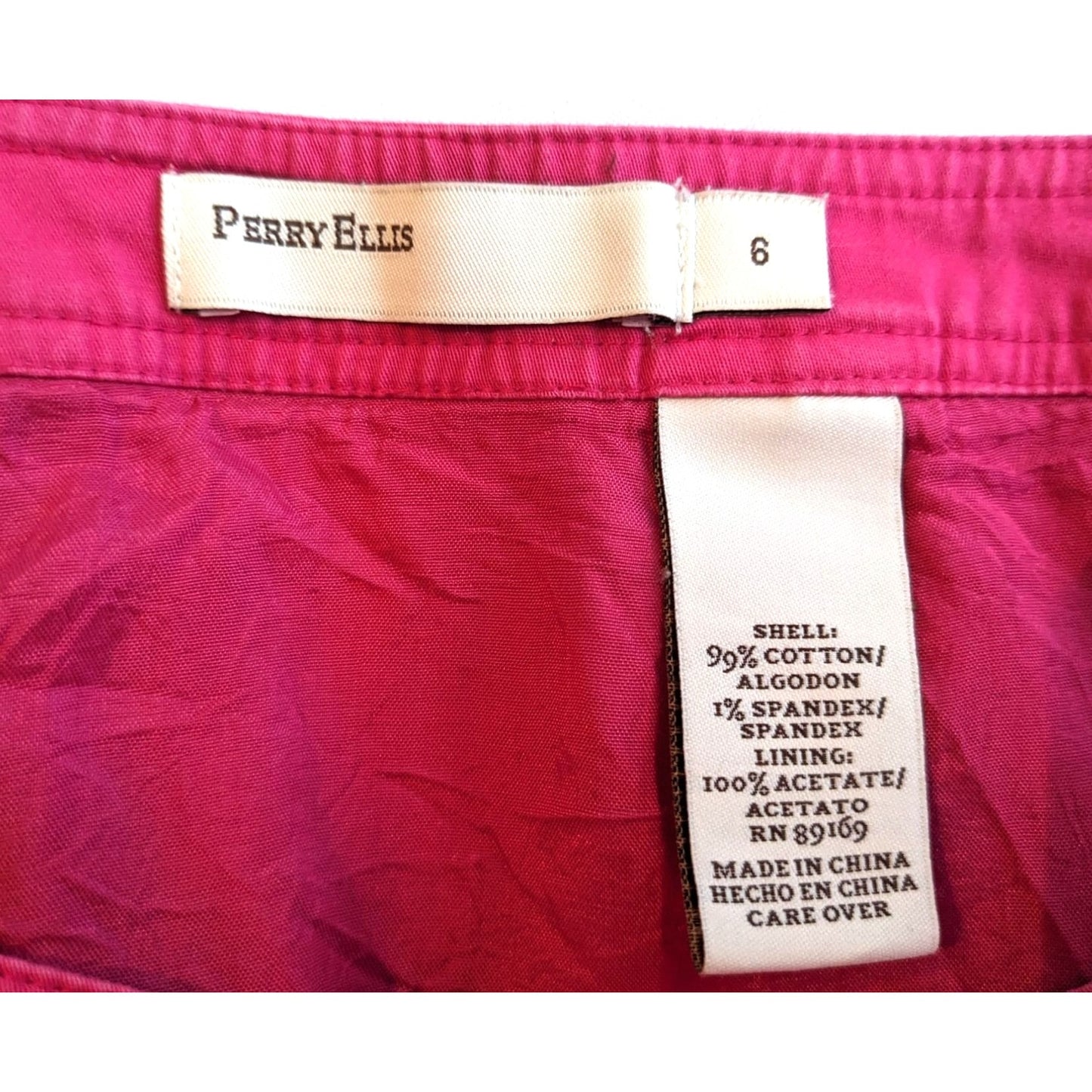 Vintage Y2K PERRY ELLIS Pink Ribbon Striped A-Line Panel Skirt 99% Cotton Size 6