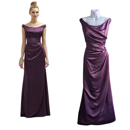 LELA ROSE Bridesmaid MOB Eggplant Renaissance Satin OffShoulder Gown LR177 Sz 10