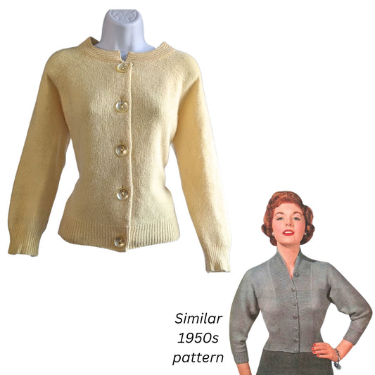 Vintage 50s ANGELON BY DARLENE Soft Yellow Angora Lambswool Cardigan Sz 40 M/L