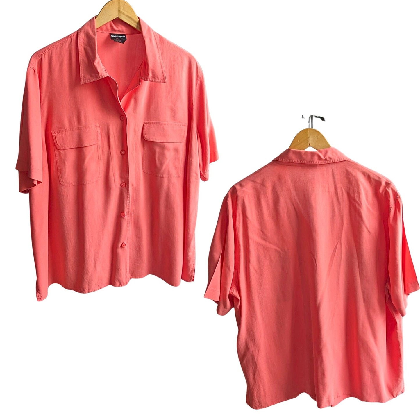 NOTATIONS 100% Silk Soft Coral Short Sleeve Button-Down Shirt Size 2X