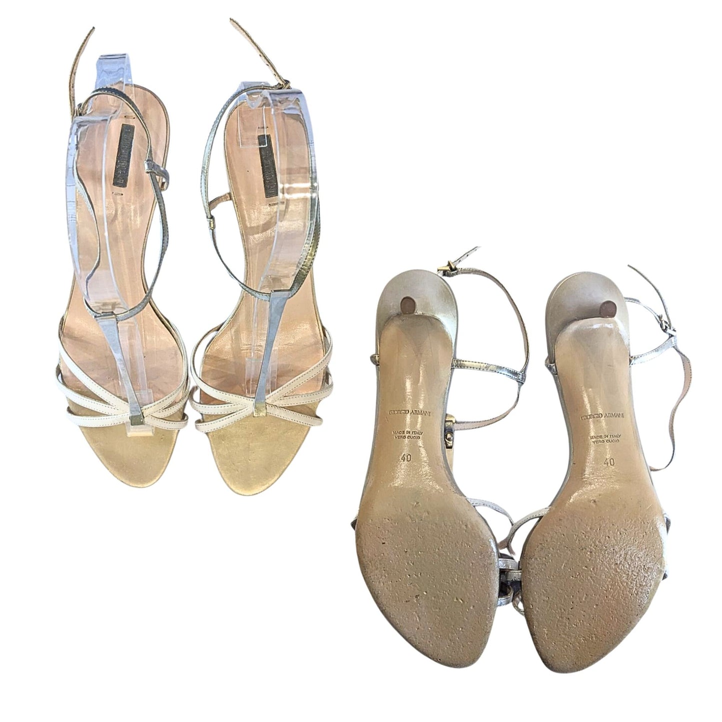 Comfy GIORGIO ARMANI Soft Gold Leather Brass T-Strap Kitten Sandals Size 40/8.5