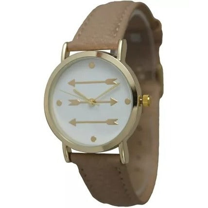 OLIVIA PRATT Three Arrows Leather Strap Watch -Rose Gold Tan Quartz Steel Hunter