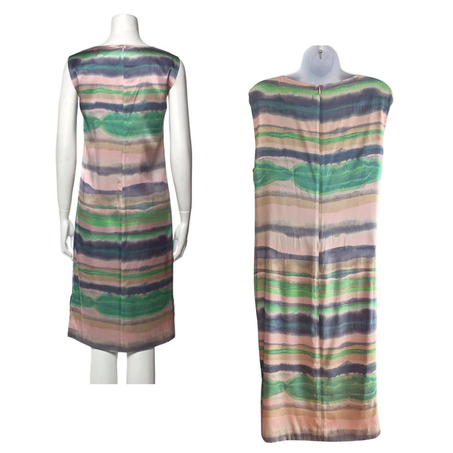 2014 ST. JOHN Watercolor Stripe Silk-Printed Shift Dress w/ Auth. Sticker Sz 12