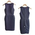 Classic MARTIN GRANT Navy Wool Silk Crepe Minimalist Tulip Midi Dress Size 38/M