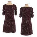 Vintage Y2K TOCCA 100% Silk Burgundy Thumbprint Print Ruched Sleeve Mini Dress Size 0