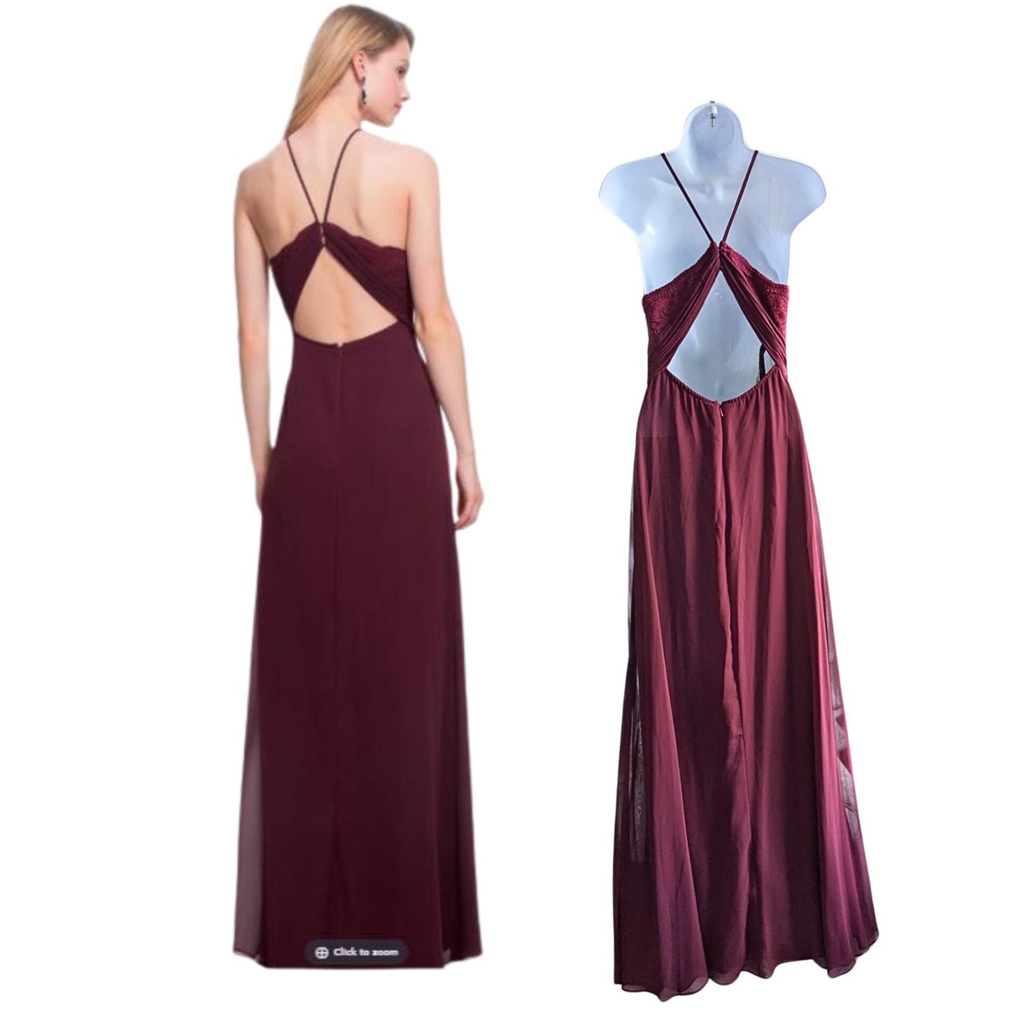 NWT BILL LEVKOFF 1464 Wine Floral Lace Halter Open Back Bridesmaid Dress Size 4