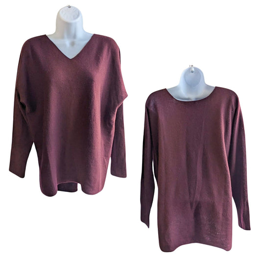 VINCE. 100% Cashmere Burgundy V-Neck Sweater Long Sleeve Lightweight Size S/M