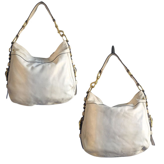 Vintage Y2K COACH Zoe McBling Ivory Leather Hobo Blue Lining Shoulder Bag A0982