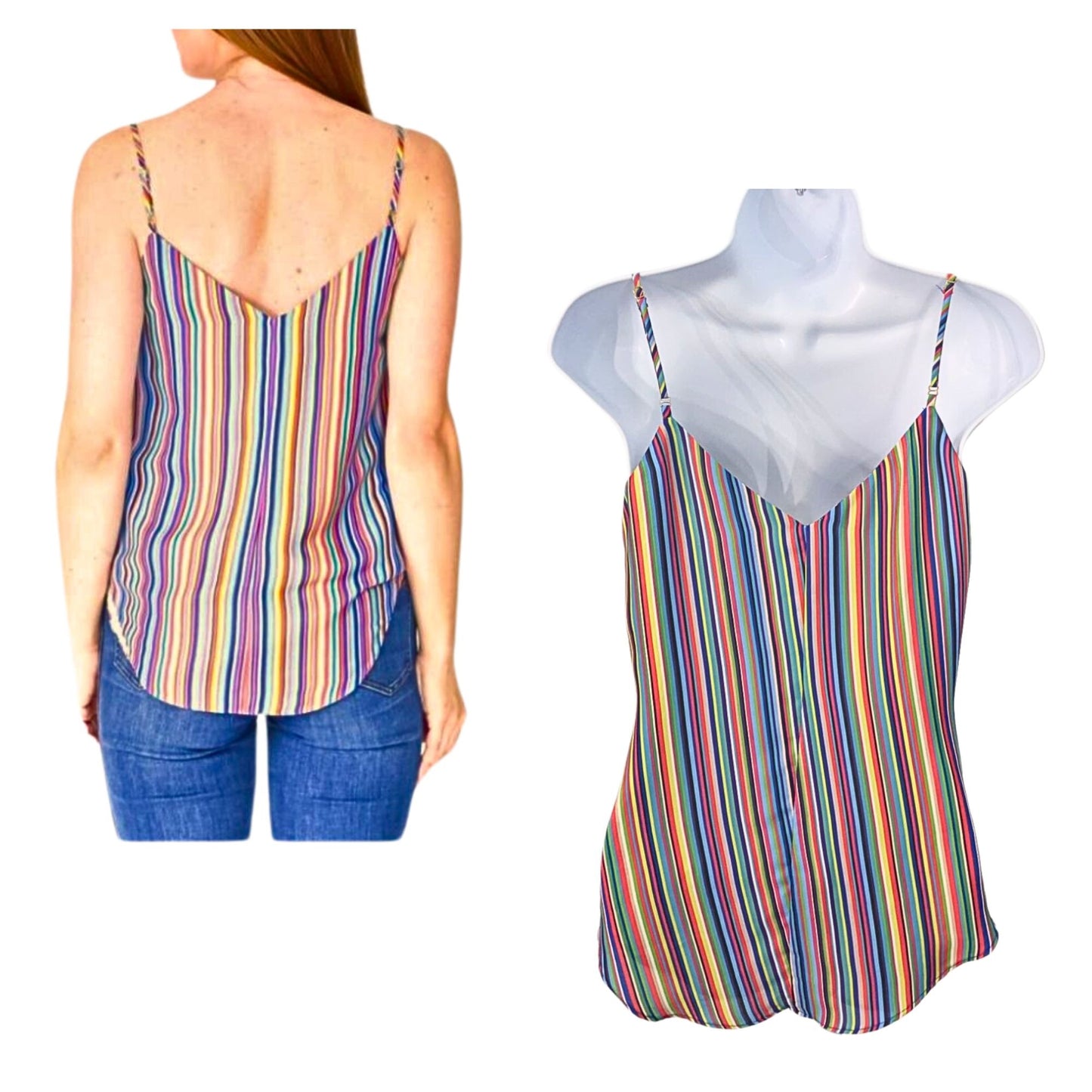 Revolve AMANDA UPRICHARD Rainbow Striped Gold Button Aiden Cami Size SP