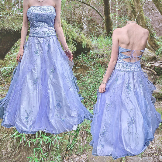 Vintage Y2K ALYCE PARIS Ice Fairy Periwinkle Chiffon Strapless Prom Gown Size 6