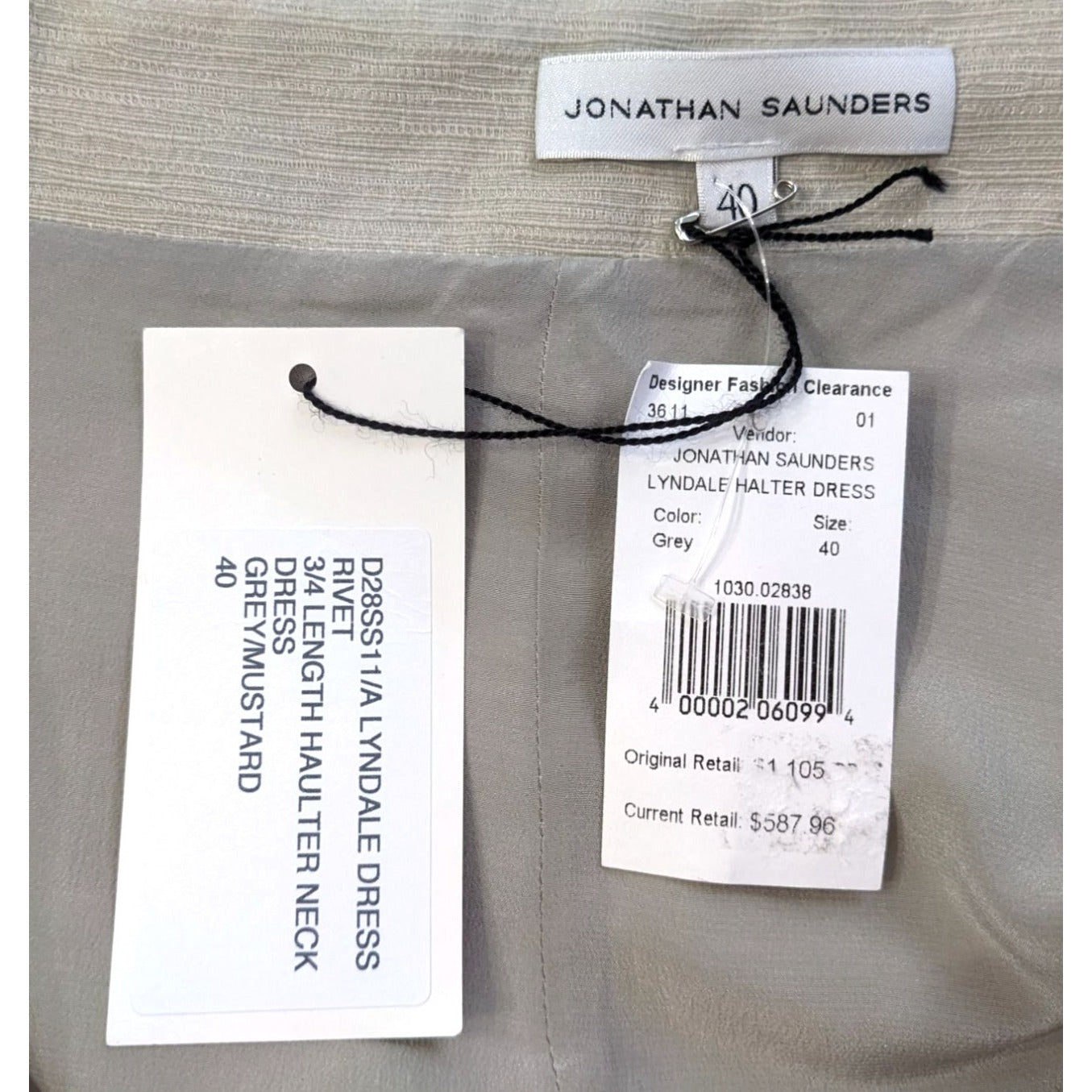 NWT JONATHAN SAUNDERS Lyndale Grey Colorblock Silk Lined Halter Dress Size 40/8