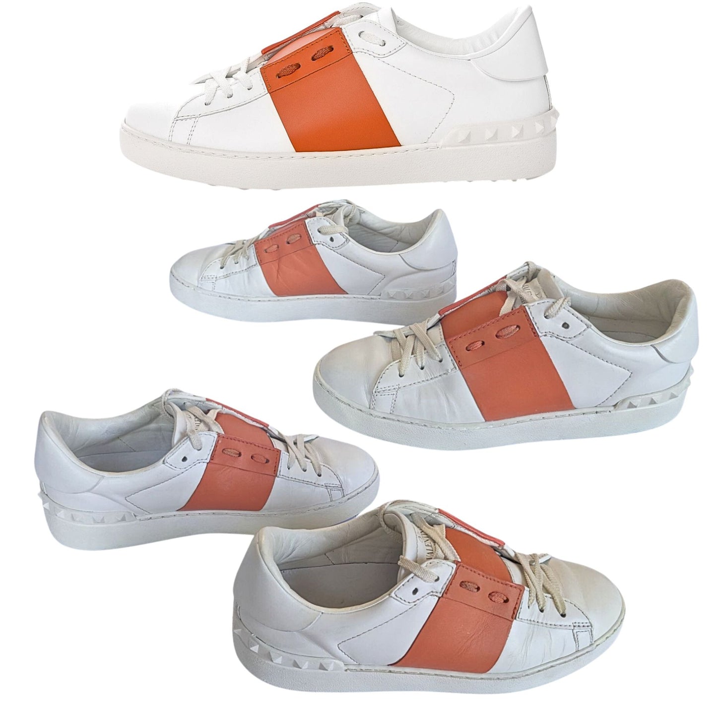 VALENTINO GARAVANI Goldfish Calfskin Rockstud Open Leather Sneakers Sz 38.5/8.5