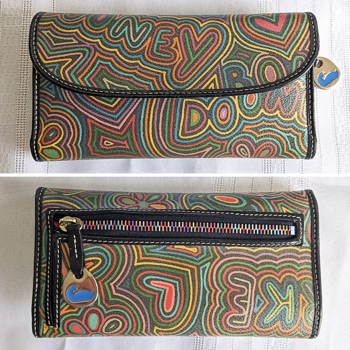 Vintage Y2K Dooney & Bourke Rainbow Graffiti Matching Set - Bag Wallet Checkbook