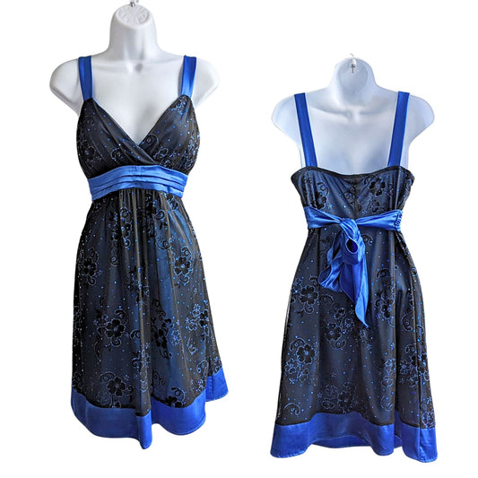 Vintage Y2K DEB Royal Blue w/ Mesh Overlay Grunge Whimsygoth Prom Dress Size XL