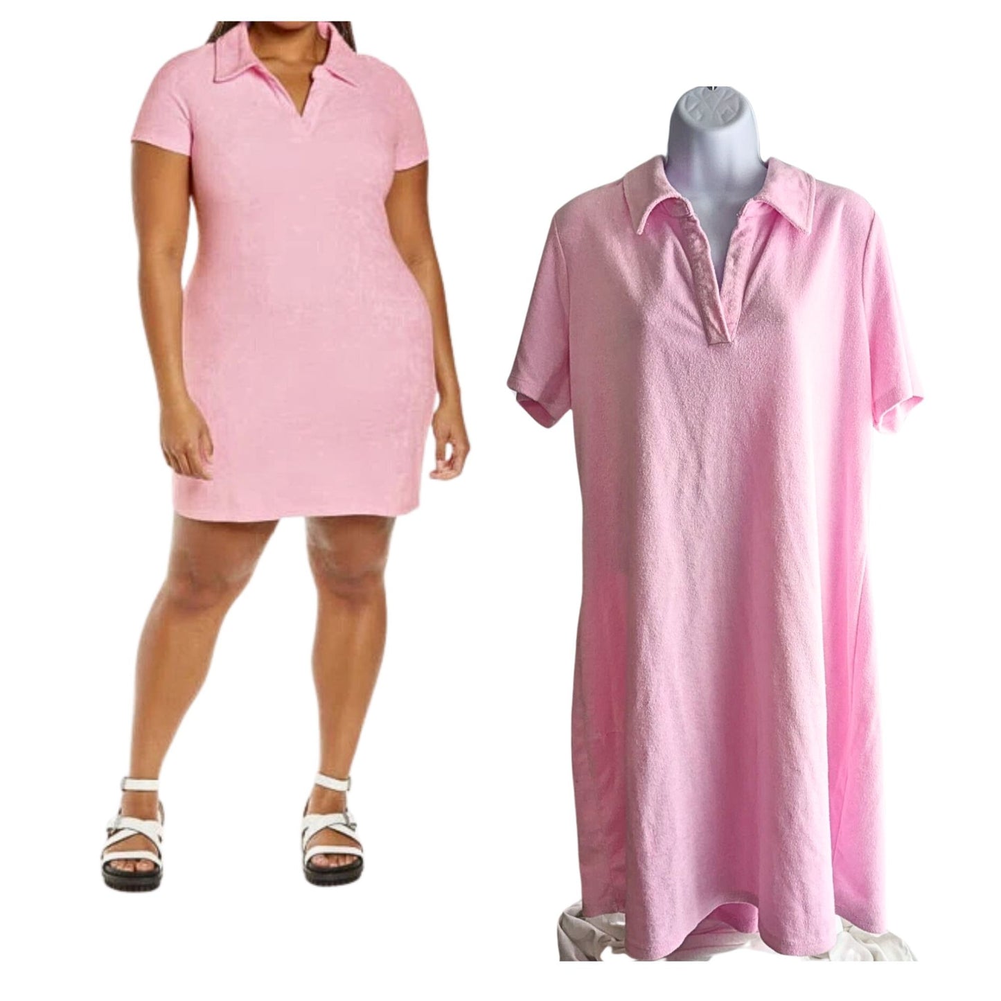 Nordstrom BP. Barbiecore Pink Opal Polo Terry Cloth Minidress Swim Coverup Sz 3X