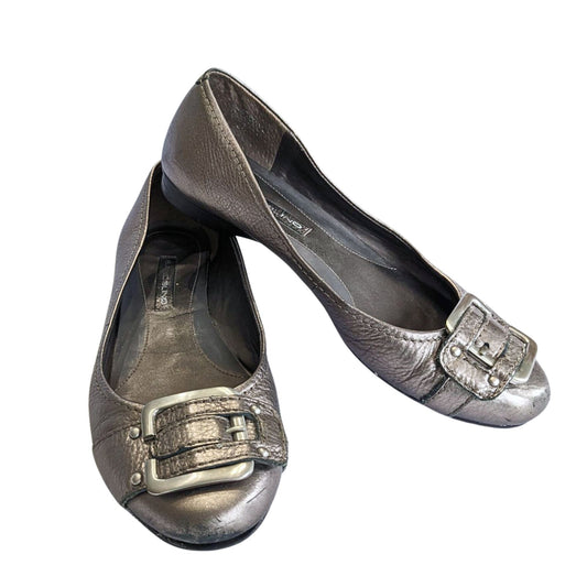 Vintage Y2K BANDOLINO Burnished Silver Ballet Flats w/ Buckle Size 6