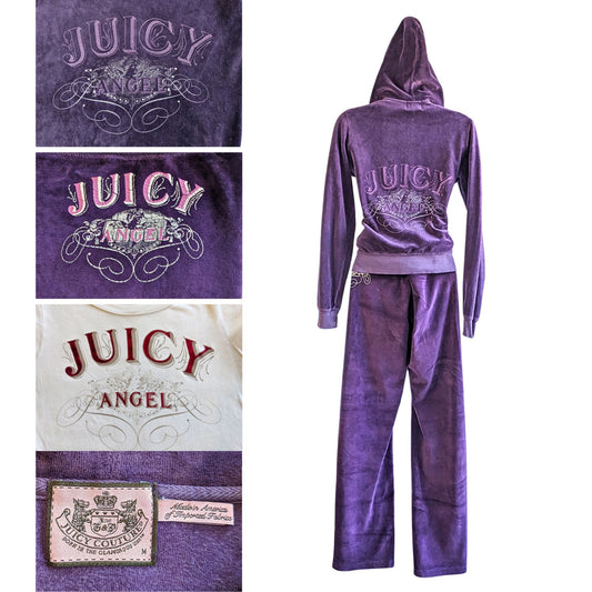 Vintage Y2K JUICY COUTURE 3-pc Sparkly Purple Angel Velour Matching Set Size M/L