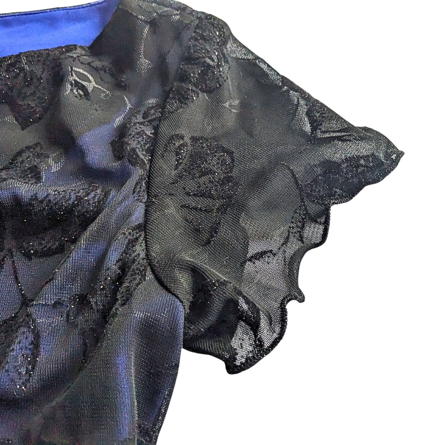 Vintage Y2K TEDDI EVENING Black Mesh Overlay Cobalt Lined Cowl Prom Gown Size 8P