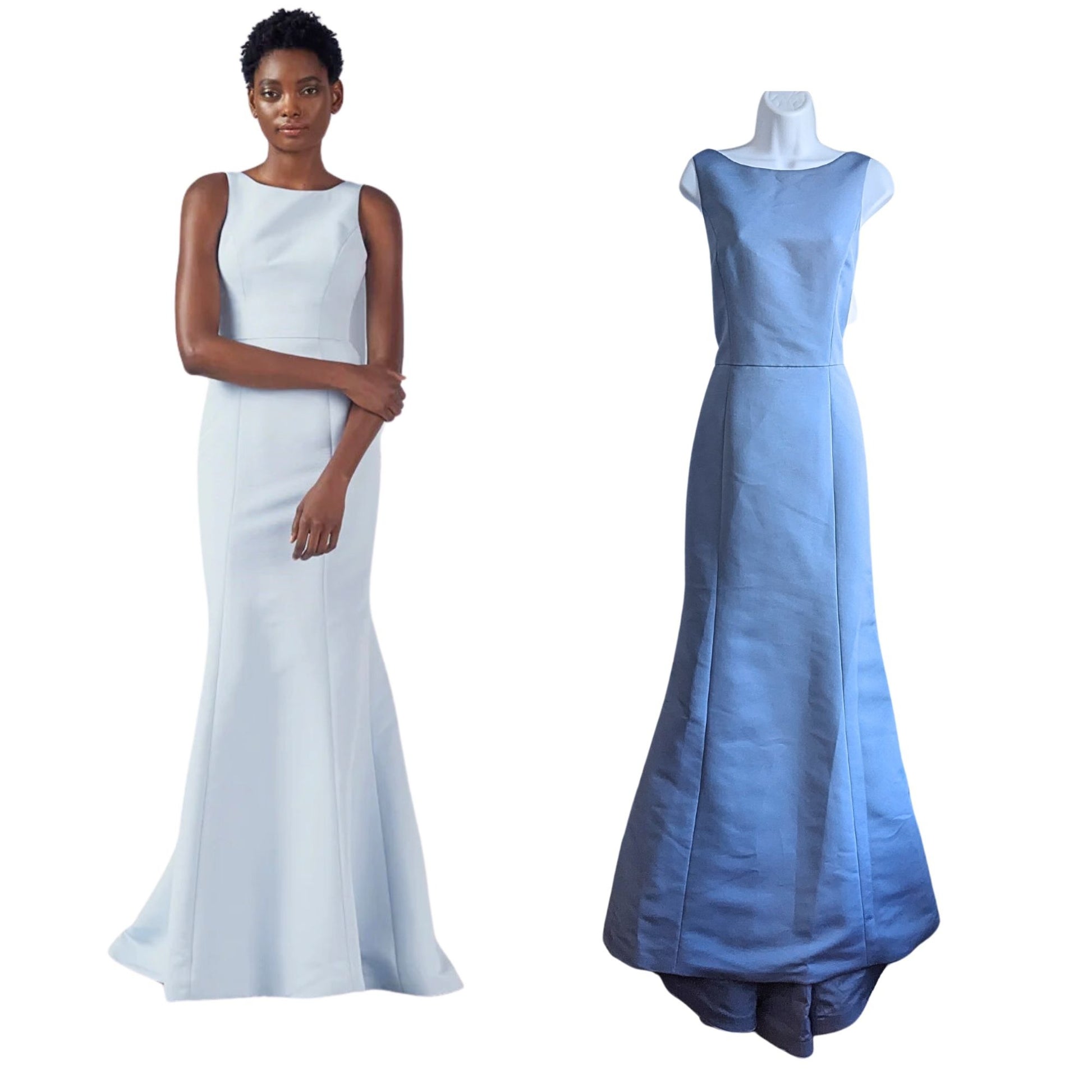 NWT AMSALE Dusk Blue Faille Maxi Bridesmaid Dress Size 12 – Periwinkle Packages