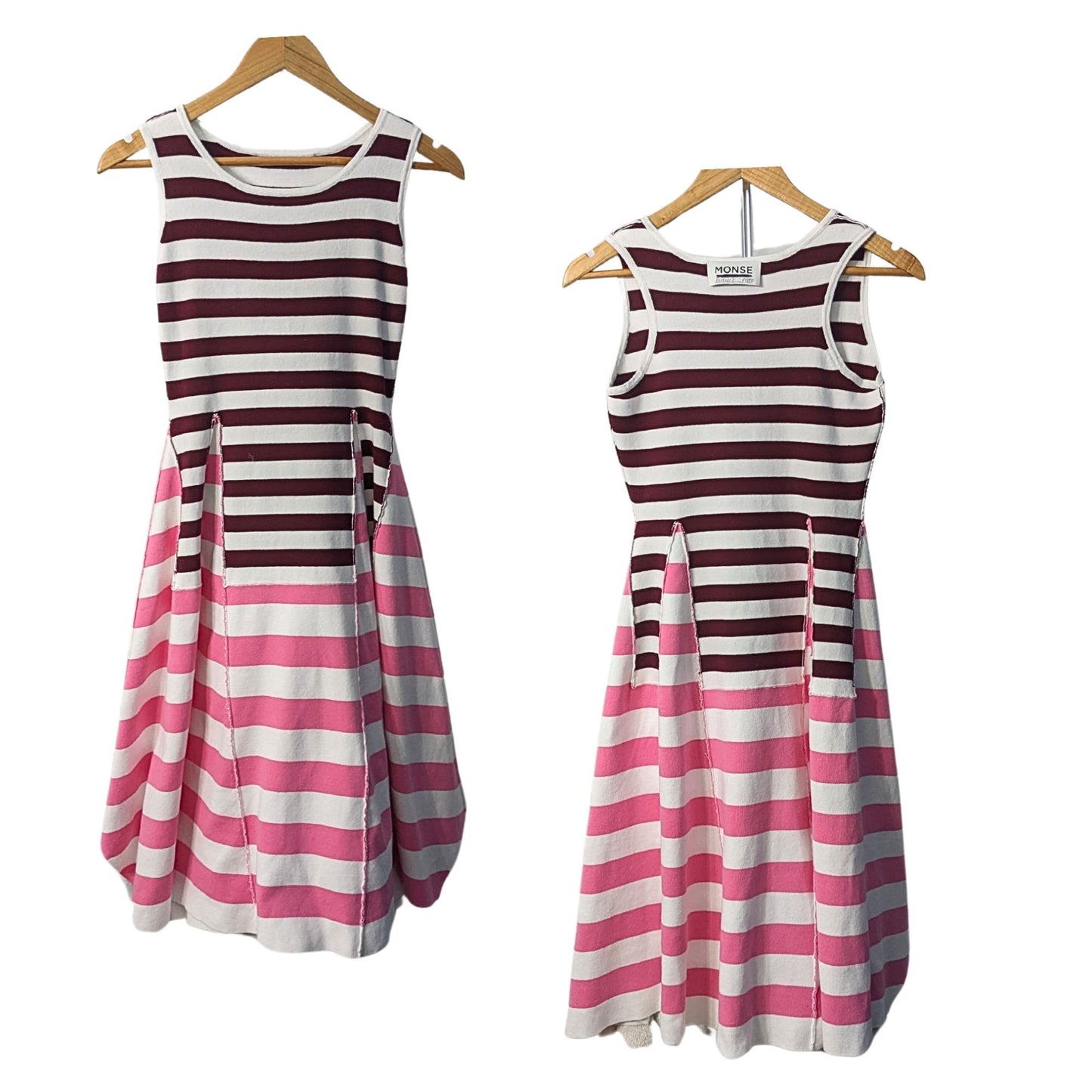 MONSE Maroon Pink Striped Knit Fit & Flare Rare Sample Midi Sweater Dress Size S