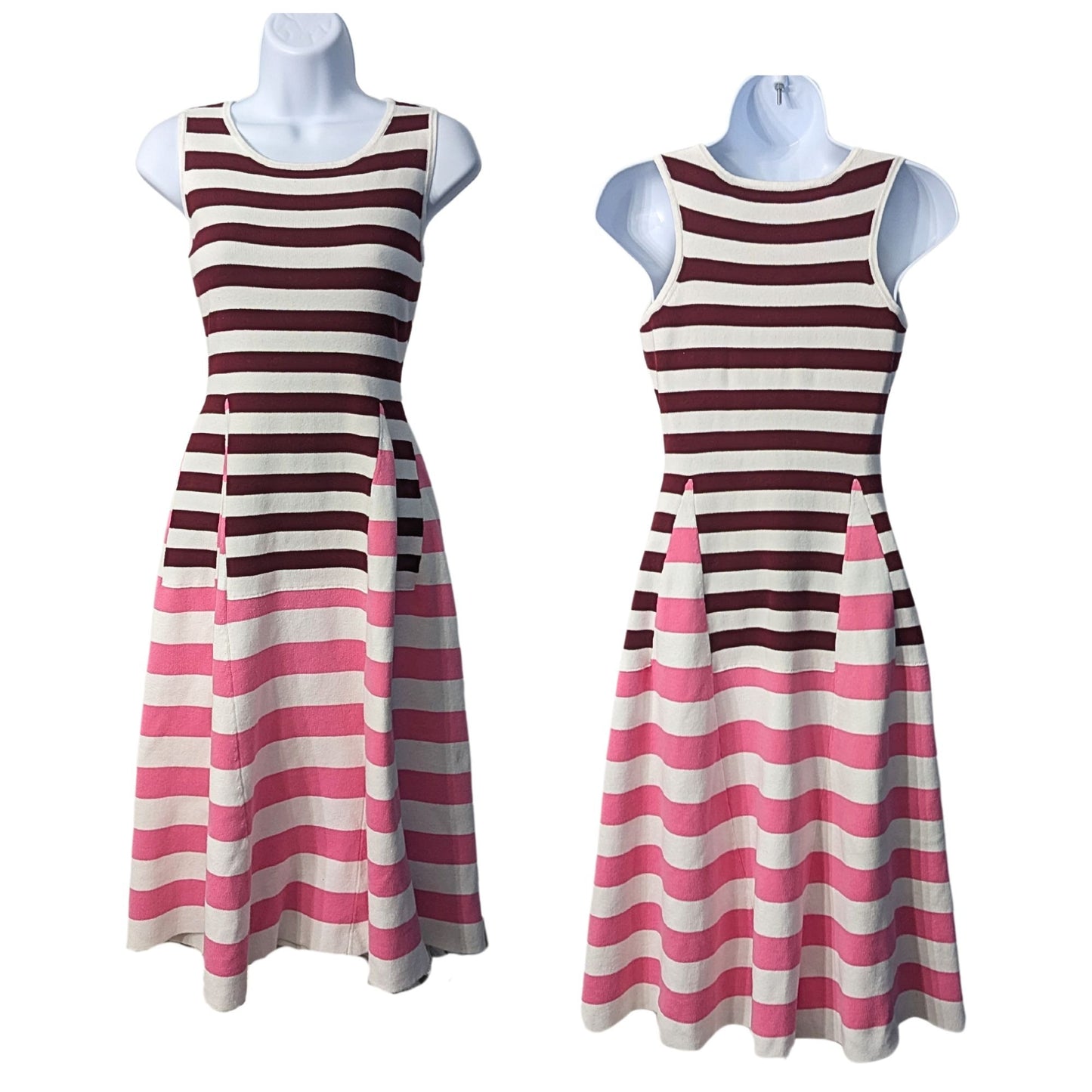 MONSE Maroon Pink Striped Knit Fit & Flare Rare Sample Midi Sweater Dress Size S