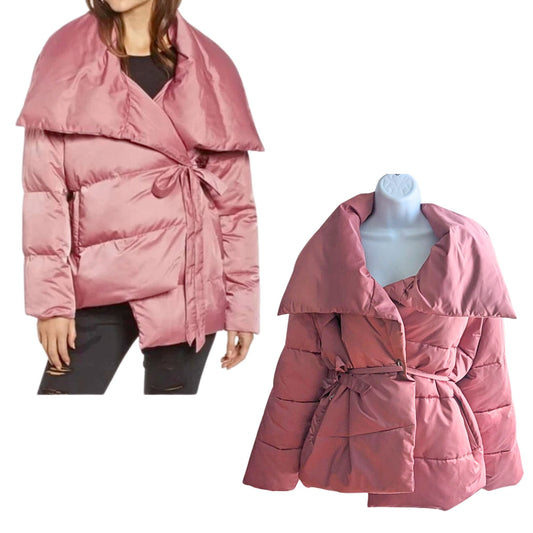 AVEC LES FILLES Trending Dusty Rose Wide Neck Wrap Duvet Crepe Puffer Coat Sz L