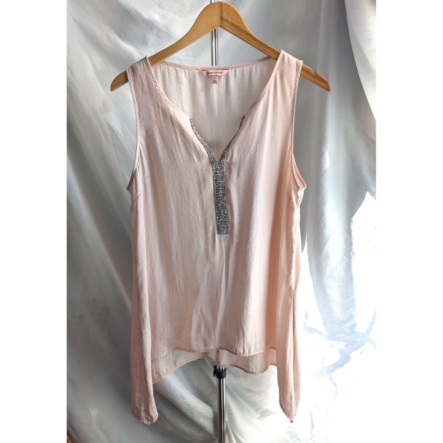 JUICY COUTURE Baby Pink Diamante Tank Tunic Sleeveless Rhinestones Size L