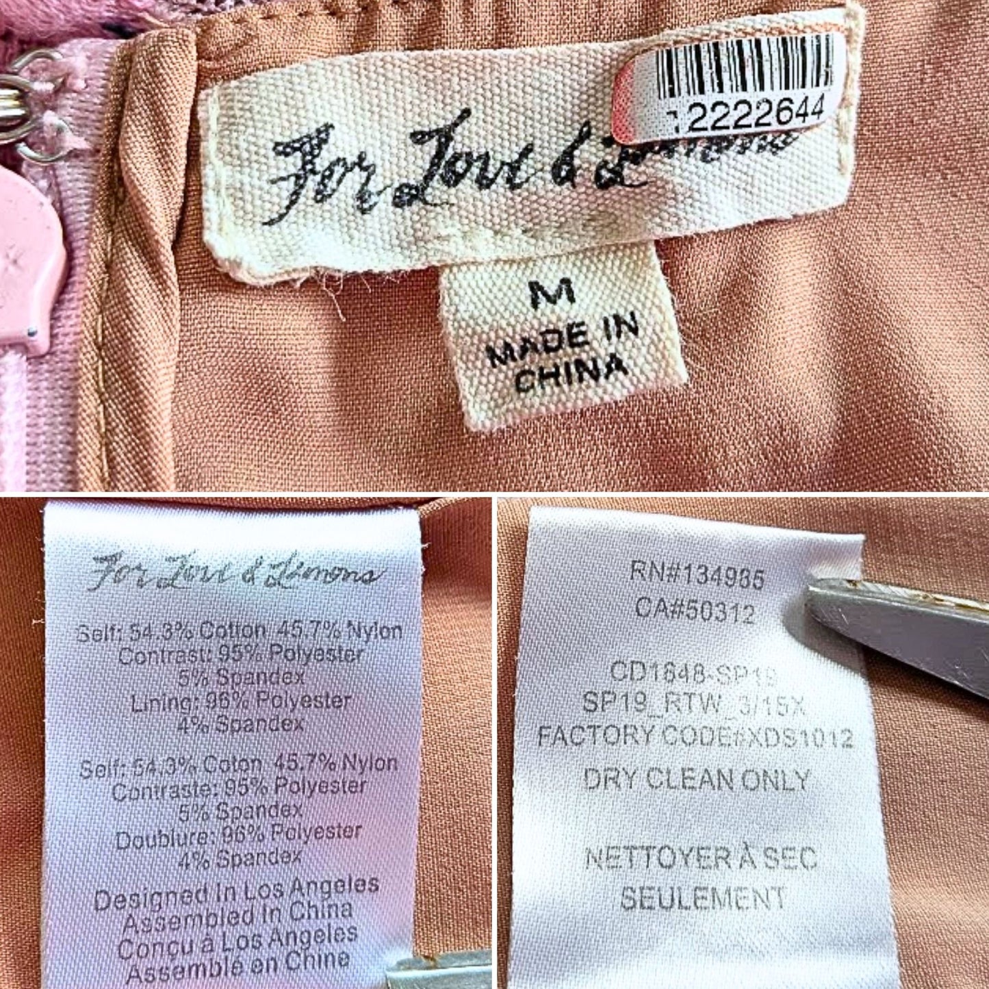 FOR LOVE AND LEMONS Iris CD1848 Pink Black Lace Hi Low Midi Dress Sz M