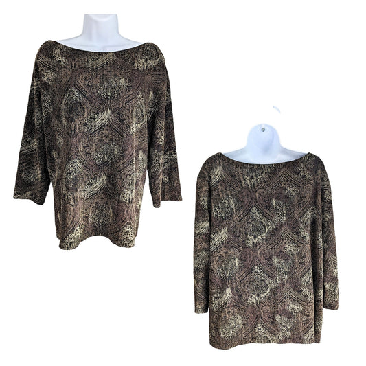 Vintage 90s I.N. Studio Metallic Gold Bronze Nylon Paisley Evening Top Size 3X