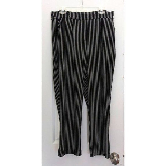 HILARY RADLEY Black Double Pinstripe Pull-On Trousers w/ Pockets Size L