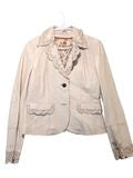 NWT WILSONS LEATHER NWT Beige Genuine Leather Scalloped Jacket Floral Lining M