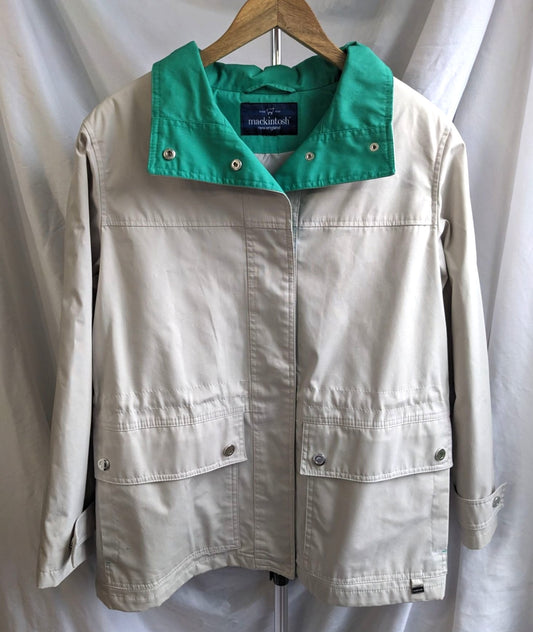 NWOT Vintage 90s Mackintosh New England Cream Green Raincoat Waterproof Size M/L