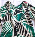 Vtg 80s JOHN YANG Adrianna PAPELL Checkerboard Silk Green Palm Leaf Dress Sz 10