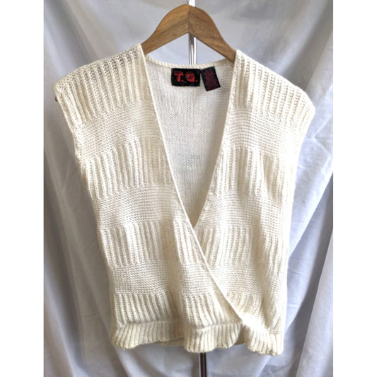 Vintage 80s T.Q. Angora Lambs Wool Blend Ivory Knit Sweater Vest Lagenlook Sz S