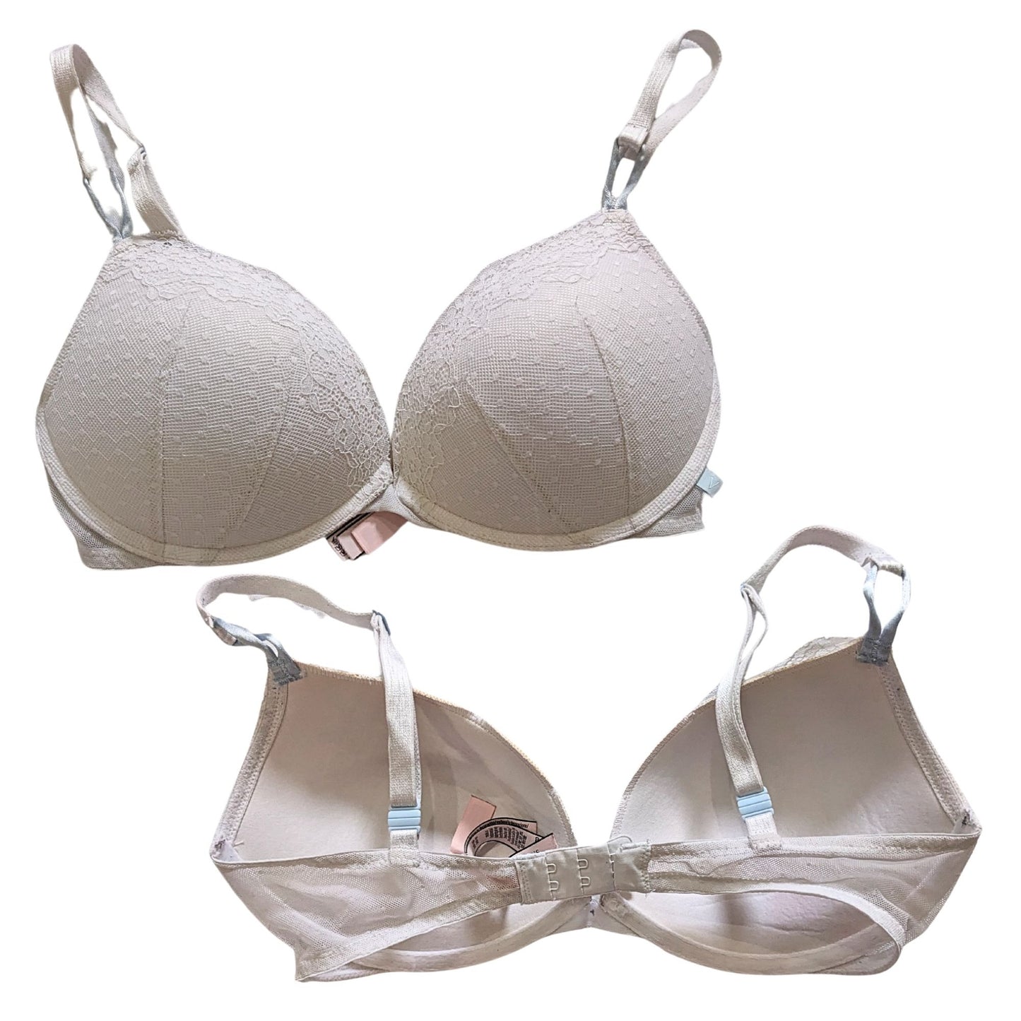 VICTORIA'S SECRET Secret Sexy Tee Posey Lace Wireless Push-Up White Bra Sz 32DD