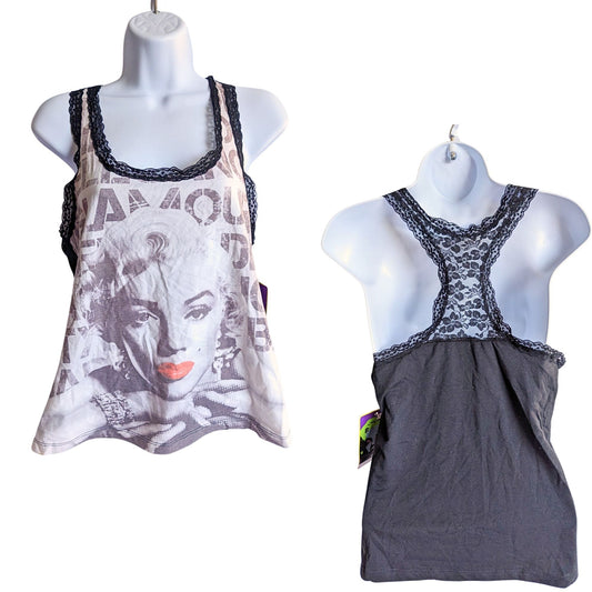 NWT RADIO DAYS Marilyn Monroe Black Lace Graphic Tank Top Size M