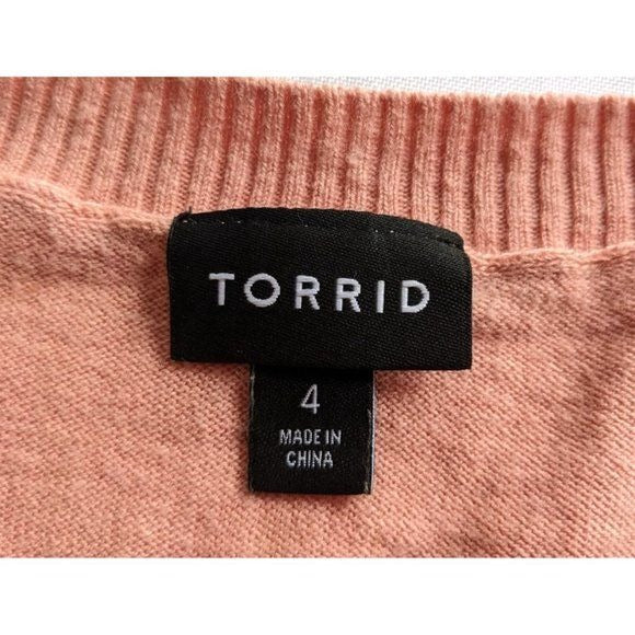 TORRID Peach Pink Raglan 2fer Sweater w/ Paisley Underhem Boatneck Size 4