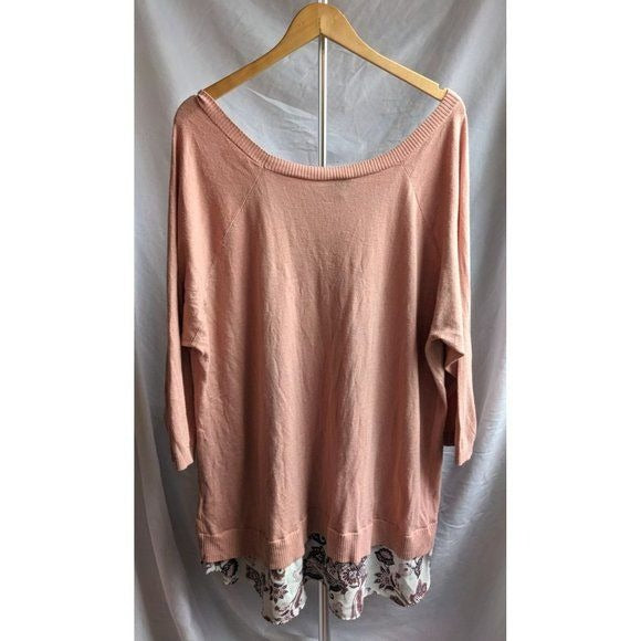 TORRID Peach Pink Raglan 2fer Sweater w/ Paisley Underhem Boatneck Size 4