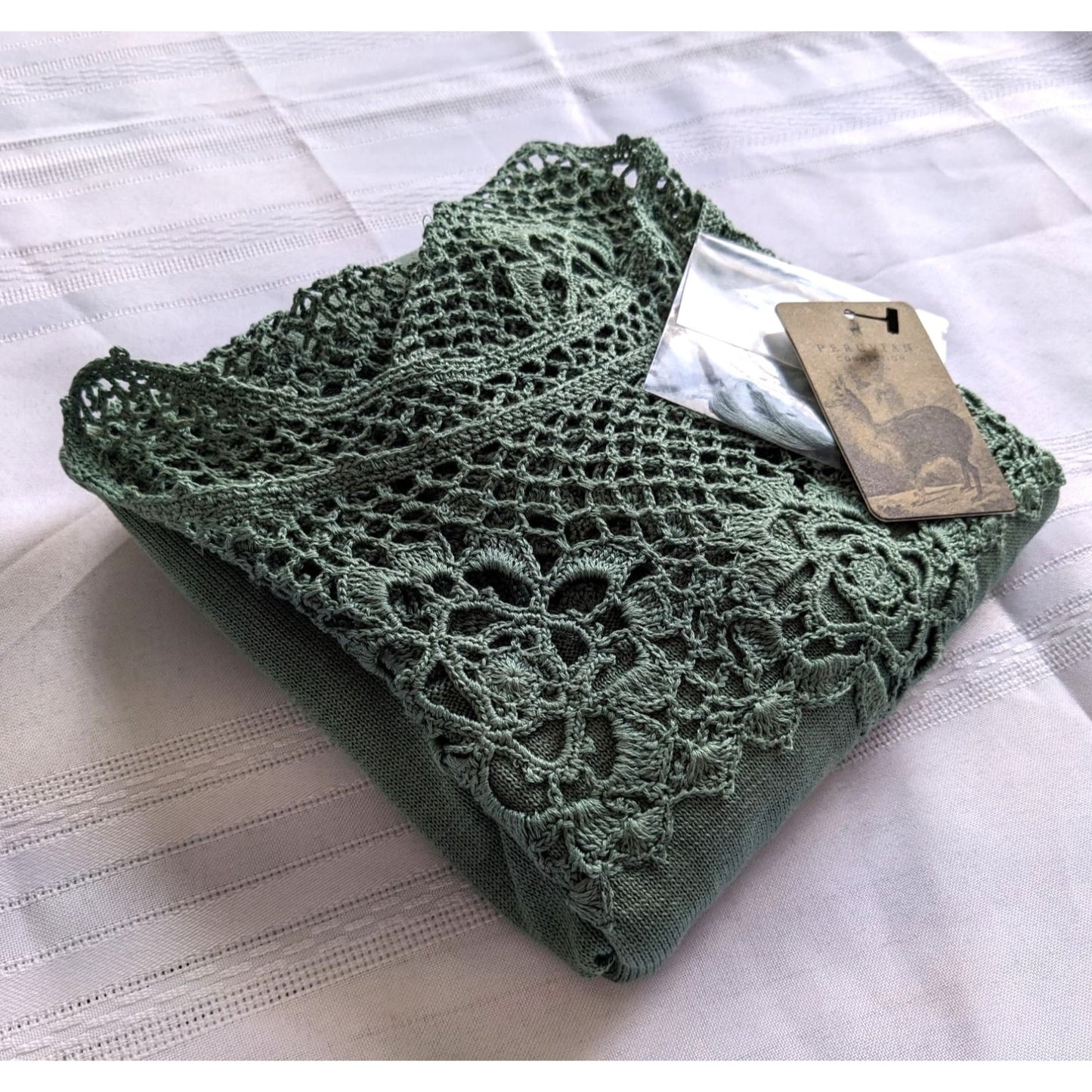 Rare NWT PERUVIAN CONNECTION Thyme Green Dominique Crochet Pima Midi Dress Sz M