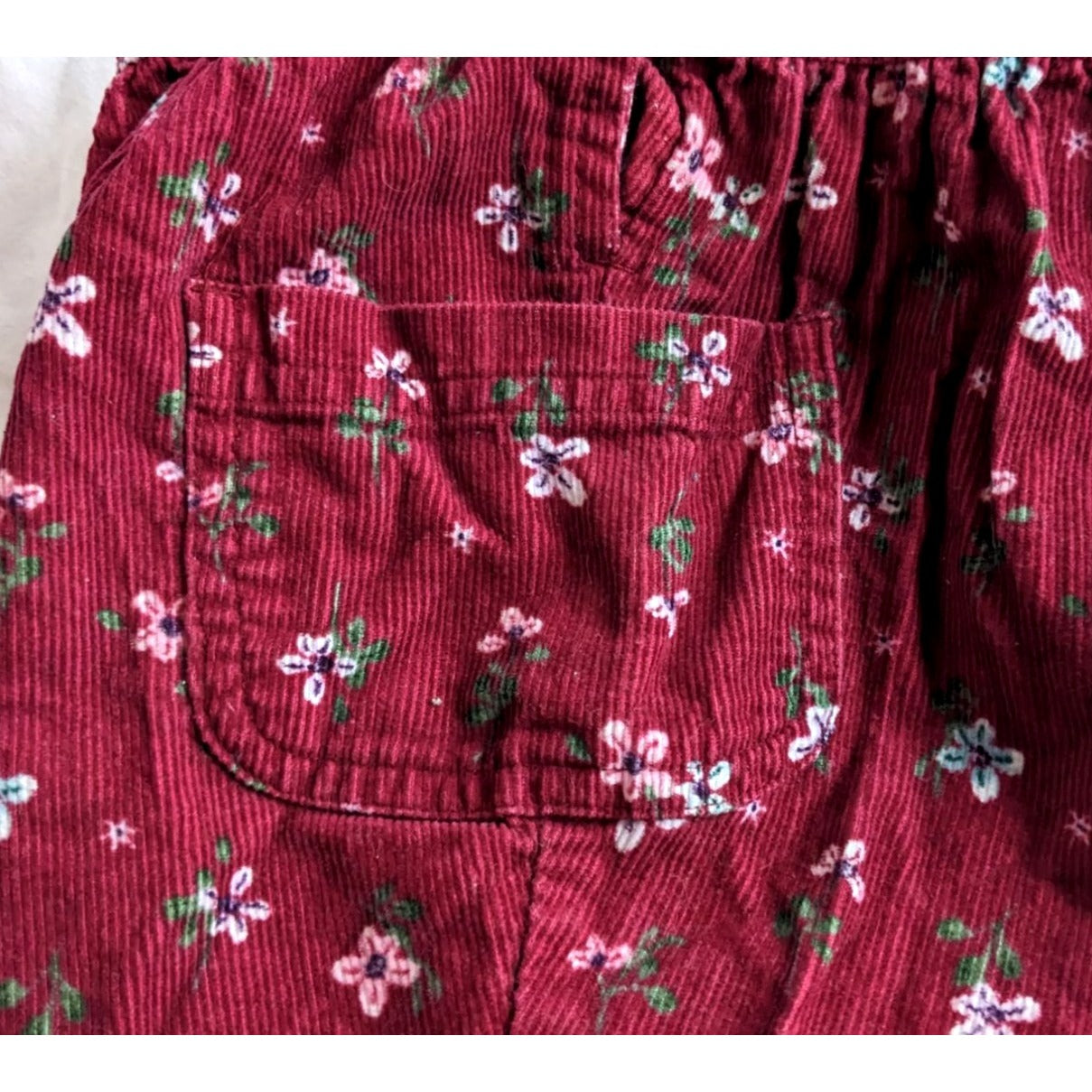 Vtg 90s OSH KOSH Vestbak Bubble Snap Overalls in Red Floral Corduroy Size 12M