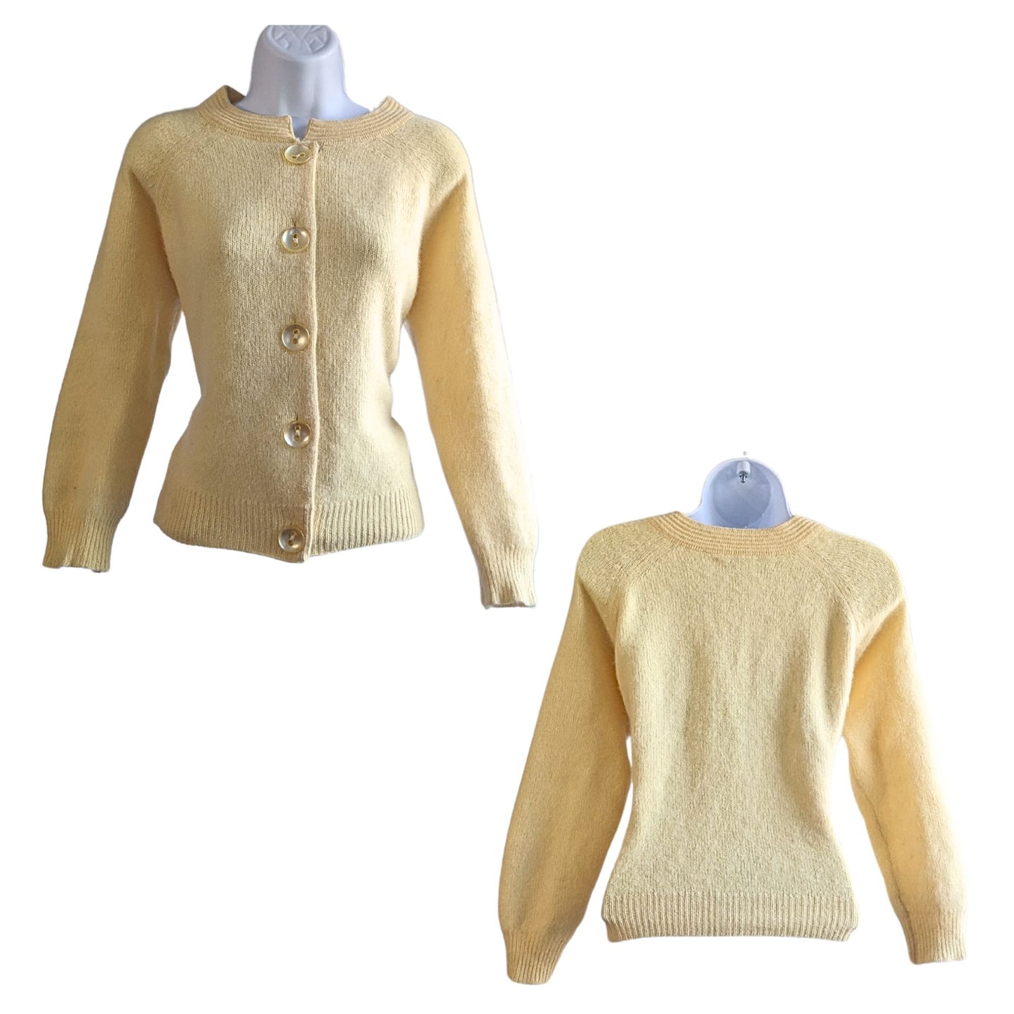 Vintage 50s ANGELON BY DARLENE Soft Yellow Angora Lambswool Cardigan Sz 40 M/L