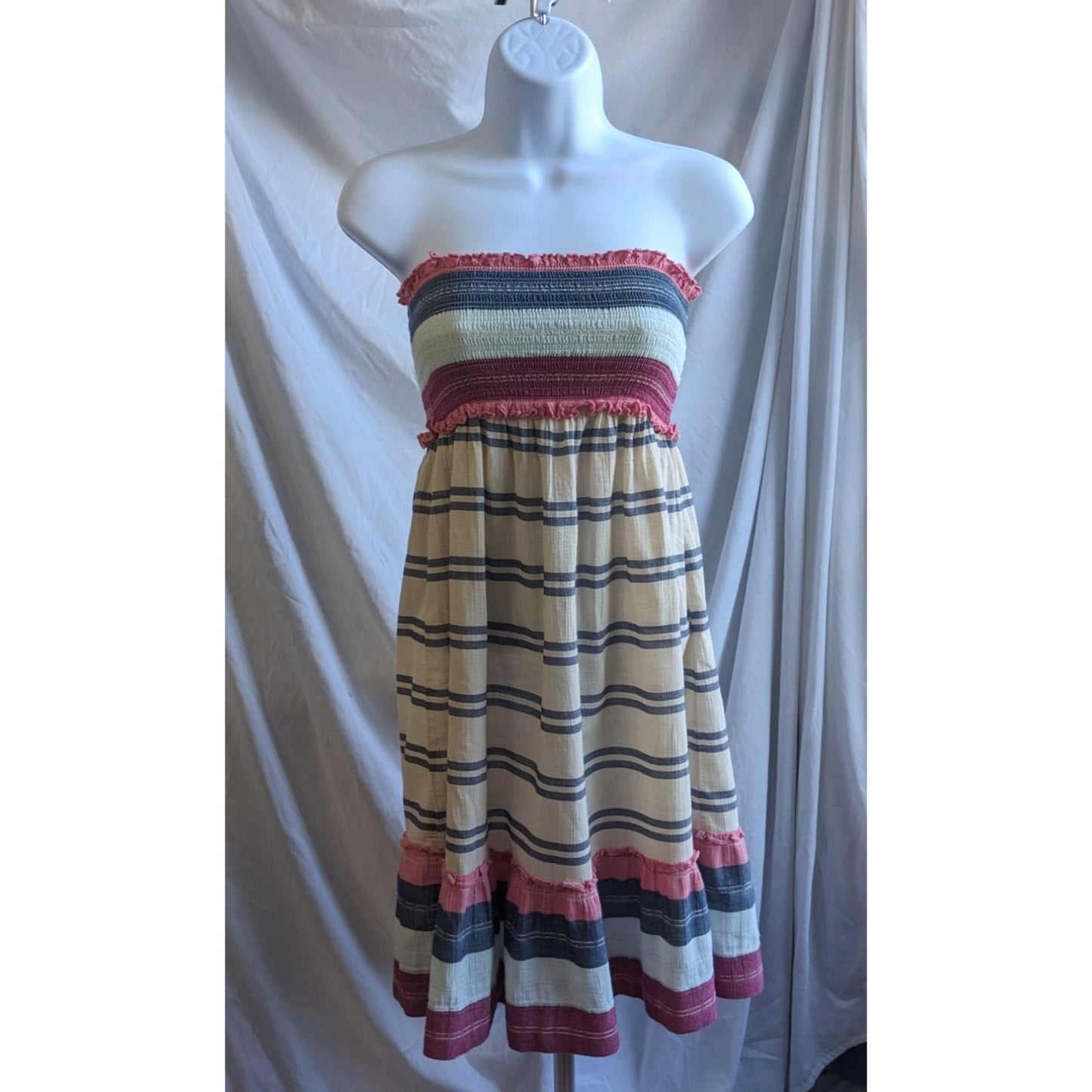 2010 JUICY COUTURE Mia 100% Cotton Blue Pink Strapless Striped Sundress Size PS