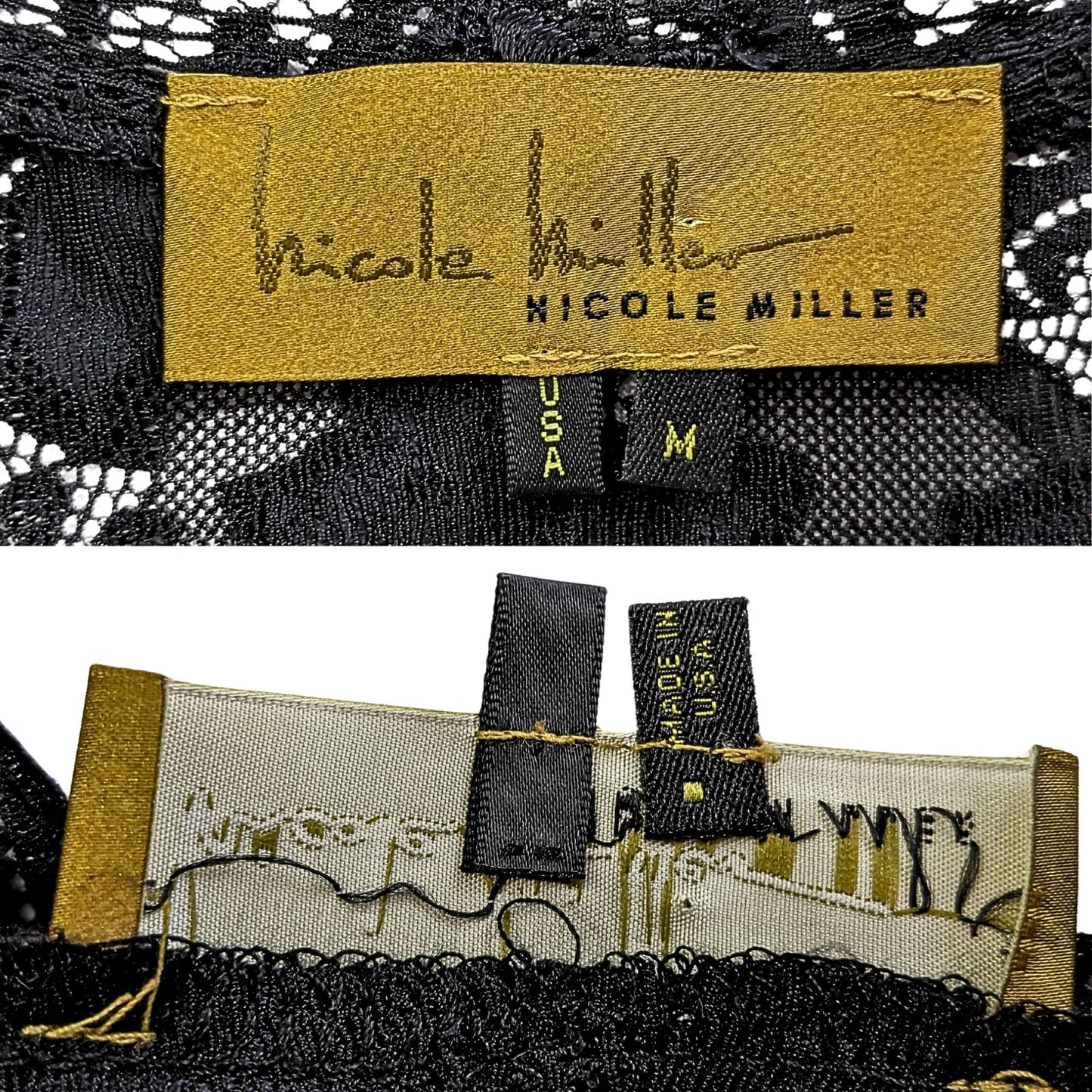 Rare Vintage 90s NICOLE MILLER Gold Label Black Stretch Lace Bodycon Dress Sz M